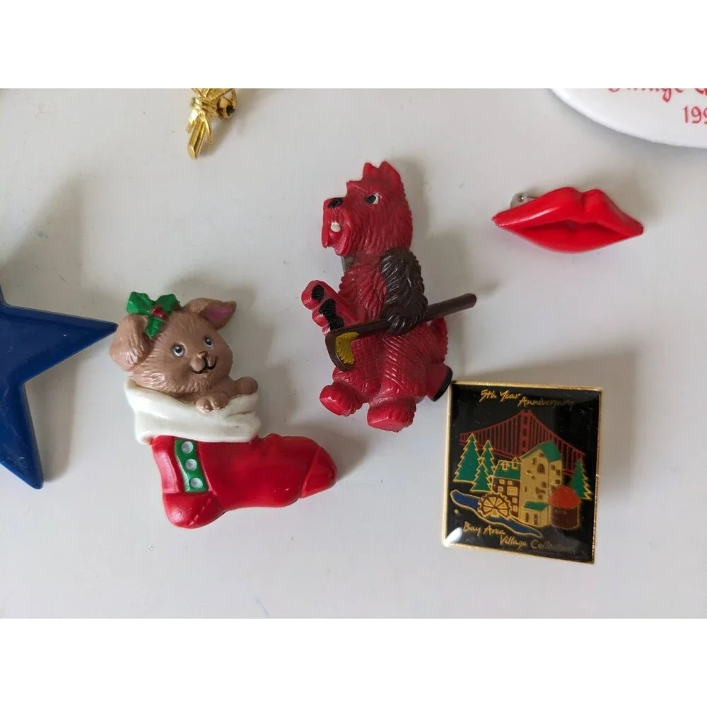 Vintage 27 Christmas Brooch Santa Bear Gingerbread Angel, Boyd's #26067 Bearwear
